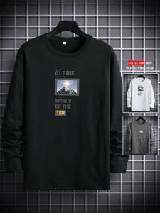 ROMON | Romon Mens Long Sleeve T-shirt Pure Cotton Round Neck Printed Base Shirt Trendy Youthful Style For Spring Autumn Season