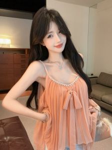 GUZILIAN | Unique Irregular Diamond Embellished Strap Vest Womens Summer Pure Desire One Shoulder Tube Top Thai Style Beautiful Chiffon Shirt