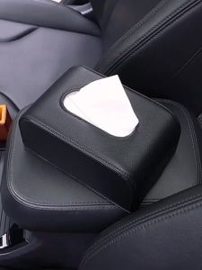 Black PU Leather Car Headrest Tissue Box Holder Adjustable Strap Backseat Napkin Case Multi-scene Universal Auto Paper Towel O