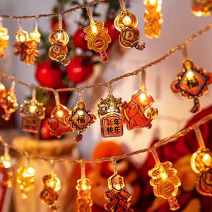 Traditional Chinese Fu Character Red Lantern LED String Light Christmas Battery Operated Party Supplies Chinese New Year Lights Decor
