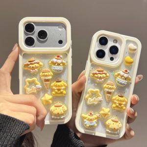 Sanrio | Cute White Edged Yellow Pudding Dog Phone Case For iPhone 17 Pro Max 16 Plus 15 13 14 Pro Max Shockproof Protective Soft Cover