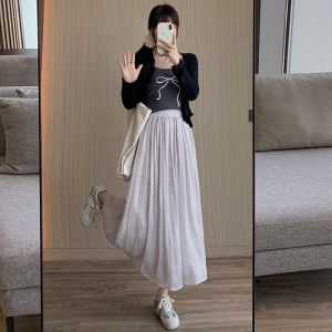 Shiny Thread Chiffon Skirt Womens A-Line Slimming Long Midi Skirt Pink Fairy Tale Style Summer New Arrival Korean Style High Waist