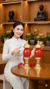 Đèn thờ Phú Quý Hình Trụ Bằng Thủy Tinh Dễ Dàng Thay Bóng Đèn Bàn Thờ Thần Tài Thổ Địa