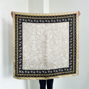 New 100% Mulberry Silk Scarf 110x110cm Real Natural Silk Hand Rolled Edge Luxury Paisley Print Large Square Shawl Poncho Scarves