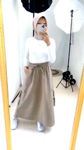 Rok serut cargo twill panjang wanita dewasa