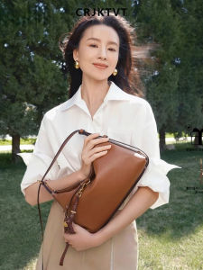 CRJKTVT Dongjie Echo Hobo Underarm Tanned Cowhide Dumpling Bag Shoulder Crossbody Bag Fashionable Soft Leather Purse