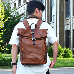 PU กระเป๋าเป้สะพายหลังวินเทจความจุขนาดใหญ่เดินทางกลางแจ้งเดินทางแคมป์ปิ้งเดินป่ากระเป๋าสะพายกระเป๋าเดินทางธุรกิจแล็ปท็อปกระเป๋านักเรียนวิทยาลัย