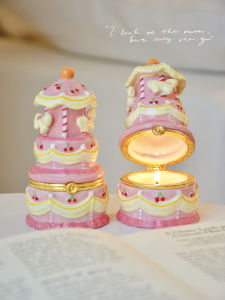 Rotating Horse Cake Scented Candle Bedroom Decor High End Birthday Christmas Gift for Best Friend Male Female Ceramic Holder