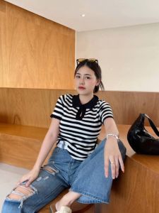 🌈 SpinnyHouse 🌈 เสื้อยืด ทรงคอโปโล ⚠️ ไหมพรม สีพื้นตัดแถบคอทูโทน รุ่น จามจุรี B-026-2-A