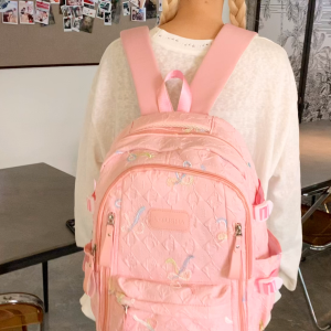 Backpack กระเป๋าเป้สะพายหลัง ซิปซิลิโคน งานปัก กระเป๋าเด็กนักเรียน นักศึกษา สไตล์เด็กเกาหลี น่ารักๆ กระเป๋ามีซับด้านใน จุของได้เยอะ