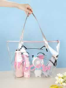 Ciffnoo Large Capacity PVC Waterproof Cat Beach Bag Portable Travel Swimming Bag for Women Transparent Storage Bag Rainbows