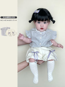 Sweet Baby Girl Summer Outfit Cute Doll Top with Bowknot Flower Bud Shorts Two-Piece Set Casual Wear for Girls Ages 3-24 Months