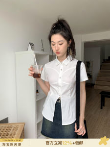 Áo Sơ Mi Nữ Tay Ngắn Ôm Vừa Vặn Có Khóa Kéo Phong Cách Hàn Quốc Mùa Hè 2023 Thiết Kế Mới Áo Sơ Mi Nhỏ Gọn Có Chi Tiết Cài Nút