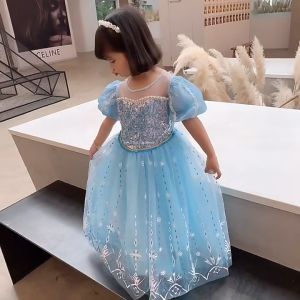 Đầm công chúa Elsa cho bé gái kèm khăn choàng mẫu mới nhất Váy đi tiệc Elsa xanh bé gái