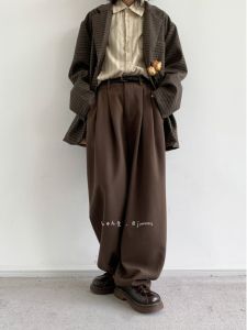 Spring and Autumn Japanese-Style Retro Straight-leg Brown Suit Pants for Boys and Girls Drape Wide Leg Loose Casual All-Matching Long Pants