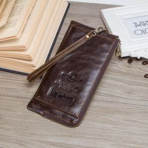 CONTACTS Genuine Leather Wallet For Men Long Clutch Wallets RFID Credit Card Holder Male Zipper Cellphone Pocket
