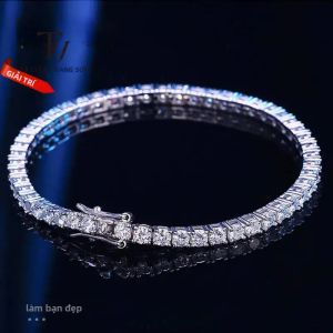 Vòng Tay Tennis Moissanite 3mm/4mm Bạc 925 Mạ Vàng Toàn Bộ Trang Sức Dự Tiệc Cưới Dành Cho Nữ Và Nam