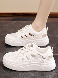 รองเท้าผ้าใบกีฬาสำหรับผู้หญิง สไตล์ลำลอง ระบายอากาศได้ดี พื้นยาง สวมใส่สบาย ฤดูร้อน 2025 รองเท้าผ้าใบสีขาวแบบบาง