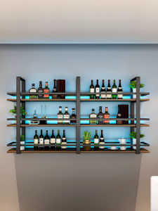 Minimalist Iron Storage Rack Bar Wall Wine Rack Wall Hanging Multi-Layer Shelf Dining Bar Wall Luminous Wine Rack Display Stand