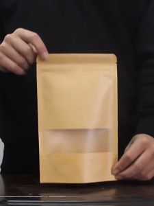 ส่งจากไทย 【ถุงคราฟท์สีน้ำตาล】(50ใบ) หน้าต่างขุ่น ตั้งได้ Kraft paper bag ถุงคราฟถุงซิป ถุงขนม ถุงใส่อาหาร