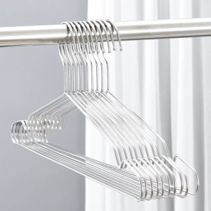 ไม้แขวนเสื้อสแตนเลส ไม้แขวนเสื้อ หัวกลม 32cm 40cm 42cm 45cm  (1แพ็ค10ชิ้น) แข็งแรง ทนทาน ใช้คุ้ม