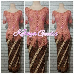 set kebaya pesta kebaya wisuda kebaya abege kerah sabrina lengan pendek dan rok batik bisa cod