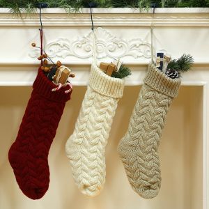 Decoration Knitted Wool Hanging Ornaments Gift Bag Twist Leaves Flowers Large Size 46 Candy Christmas Socks
