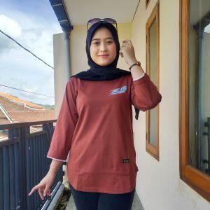 Kaos Lengan Panjang Wanita Kaos Oval Motif Kombinasi Warna Bahan Katun Kombad 20s