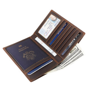 Handmade Top Layer Cowhide Leather Travel Document Bag Multi-Function Large Capacity Passport Ticket Clip Multi-Card Position
