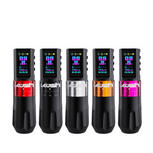 KUSH เครื่องสักปากกาจังหวะปรับได้1800MAh HD จอแสดงผลดิจิตอลกระโดดแหล่งจ่ายไฟปรับความลึกของตลับหมึก