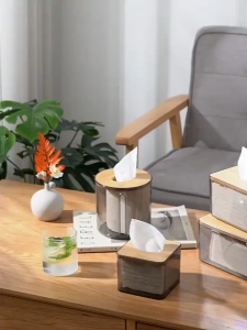 Nordic Minimalist Transparent Bamboo Bedroom Kitchen Bathroom Tissue Box Decoration Holder Organizer