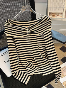 Áo Len Dệt Kim Cổ Tròn Tay Dài Kẻ Sọc Phong Cách Hàn Quốc Cho Nữ Mùa Thu 2023 Áo Khoác Ngoài Thường Ngày Ôm Vừa Vặn