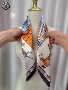 Handkerchiefs Hair Silk Scarf 68x68cm Print Satin Big Square Silk Scarves Shawls for Women Luxury Brand Designer Hijab Headband