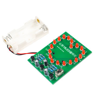 DIY Heart-Shaped LED Flowing Lights Electronic Kit 18 Red LED Light PCB Soldering Kit with Battery Box DC3V Circuit Board Module