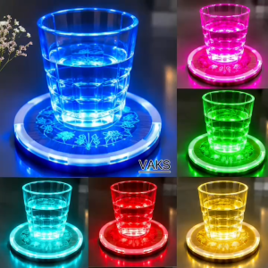 1 cái Đế lót Ly đèn led- NHỰA GỖ - đã có pin sẵn (+ TẶNG KÈM 4 VIÊN PIN ) - đế ly nhiều màu sắc 3 chế nhấp nháy nhanh và nháy chậm sáng luôn_ trang trí tiệc