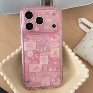 Sanrio | Cute Double Layer Collage Melody Lens Protection Case For iPhone 17 16 15 14 Pro Max 17 TPU Shockproof Glitter Back Phone Cover