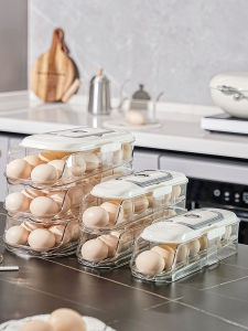 กล่องเก็บไข่ไก่แบบมีตะแกรงด้านข้างสำหรับตู้เย็นแบบมีล้อ กล่องเก็บอาหารแบบมีชั้นหลายชั้นพร้อมด้ามจับ กล่องเก็บไข่ไก่แบบมีช่องเก็บ