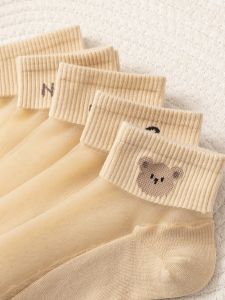 Womens Breathable Short Socks Ultra Thin Cotton Ice Silk Lace Trim Transparent Pure Cotton Bottom Spring Summer Thin Stockings