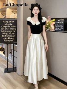 La Chapelle Junior | Đầm Set Đen Satin Dáng Trễ Vai