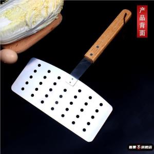 Thickened Wide Stainless Steel 420 Fish Flipper Fry Spoon Deep Fry Kitchen Utensil Wood Handle Cooking Tool Baking Utensil