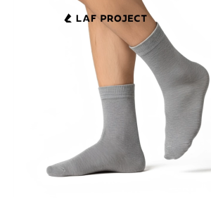 LAF Project - Kaos Kaki Panjang Happy Terry Crew Socks Tebal Polos Casual Kerja Basic Premium - Abu abu