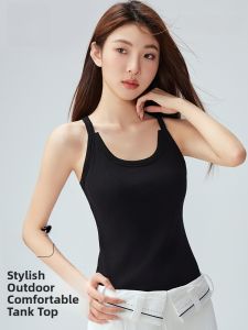 Miiow | Slim Fit Tank Top Womens Vest With Chest Pad Exposed Back Beautiful Back Bra Summer Outerwear Covering Underarm Cotton Blend