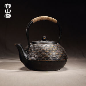 Rongshan Hall Large Capacity Fan Shell Tortoise Pattern Iron Tea Pot Traditional Chinese Style Cast Iron Tea Kettle Vintage Element