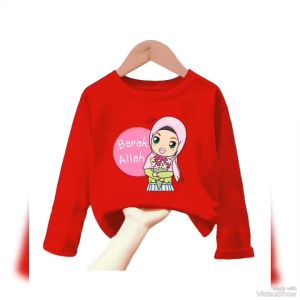 Atasan Kaos Anak Perempuan Lengan Panjang Motif HIJAB Untuk Usia 1-12 Thn