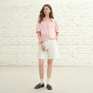 DUSHU | Plus Size Irregular Hem Pleated Short Sleeve Shirt
