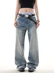 American Retro Washed Faded Cat Straight Leg Jeans Men Loose Casual Long Trousers Mrnearly Youth Trendy Jeans