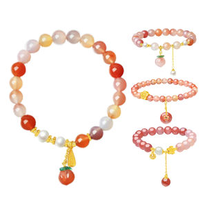 CTS 925เงินมุกอาเกตสีชมพูสร้อยข้อมือลูกปัดพีช CHOW TAI SENG เกี่ยวกับ S1HC0411 S1HC0415 S1HC0379 S1HC0378