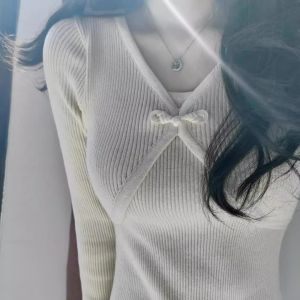 White Knitted Dress Womens New Chinese Style Reformed Button Young Waist Inward Slimming Cheongsam Dress Elegant Simple High Waist Knit Dress