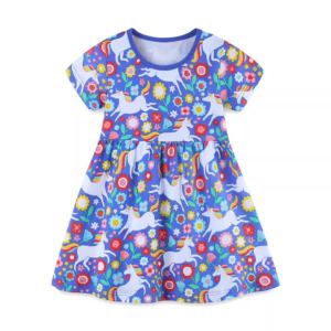 Fashion Summer Meimaid Print Princess Dress for Girls 2-7T Toddler Short Sleeve Party Frocks Childrens New Arrival Baby Dresses