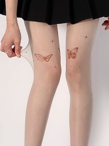 สีขาว พิมพ์ผีเสื้อ ผ้าไหม ถุงน่อง ผู้หญิง บาง ระบายอากาศได้ดี Anti-Catch Pure Desire ฤดูใบไม้ผลิ ฤดูร้อน เซ็กซี่ Y2K สีผิว สีดำ ถุงน่อง